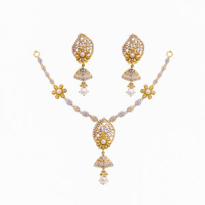 Pearls and Zirconia Necklace Set in 22k gold