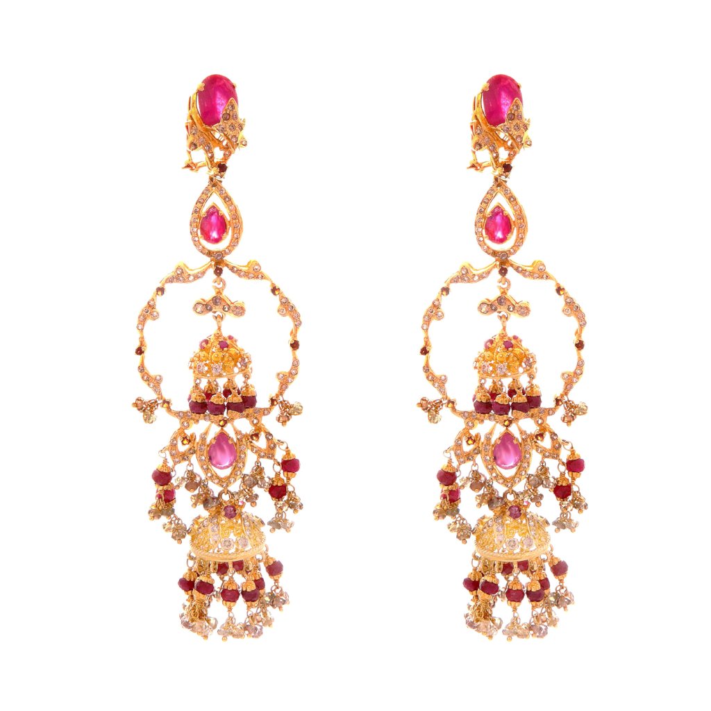 Traditional earrings studded with rubies made in 22k gold
