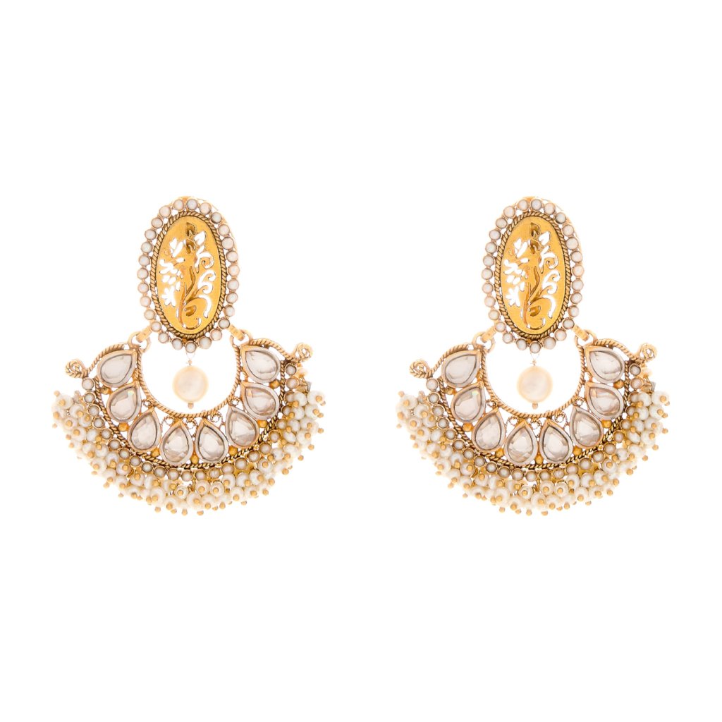 Pretty Pearls and Kundan Earrings handcrafted in 22 karat gold