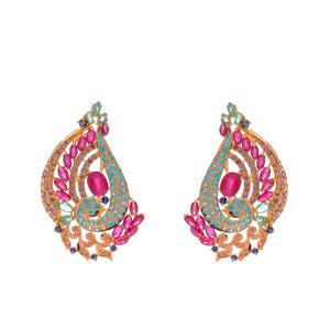 Timeless Ruby, Emerald, and Sapphire Earrings handemade in 22k gold