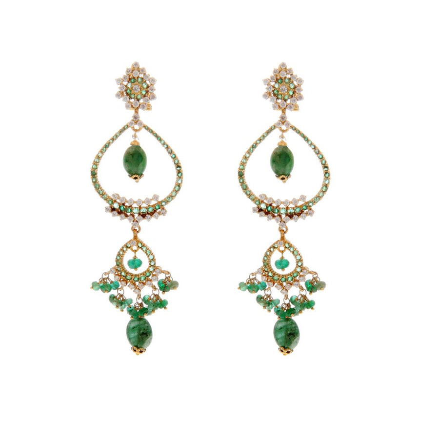 Teardrop design earrings in Emeralds made in 22k gold
