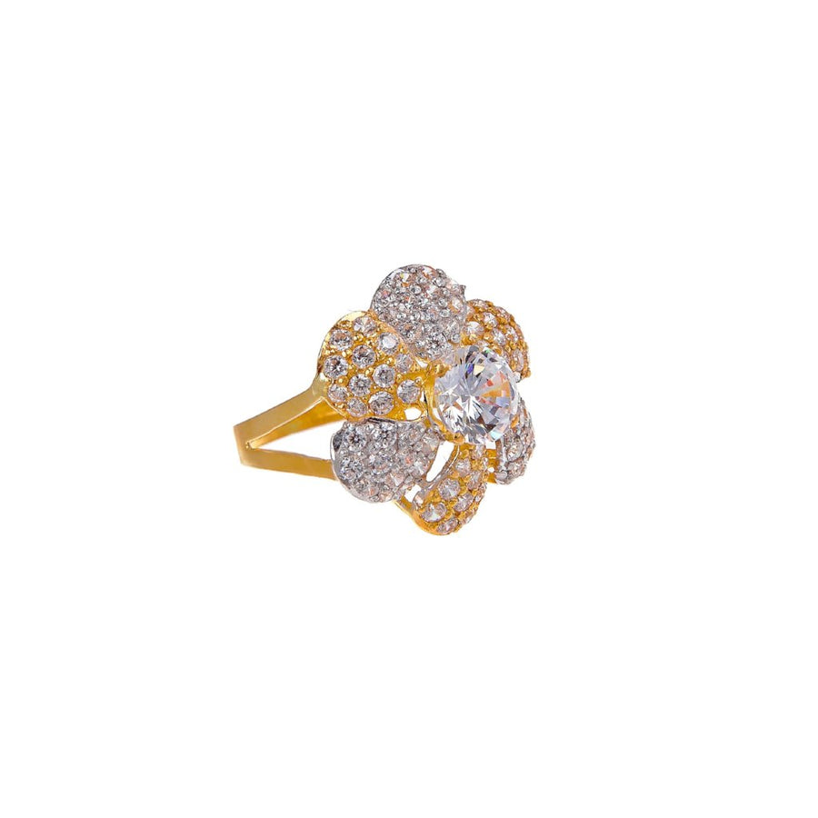 Classic flower design Cubic Zirconia ring made in 22k gold
