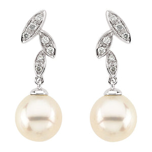 Freshwater Cultured Pearl & Diamond Earrings