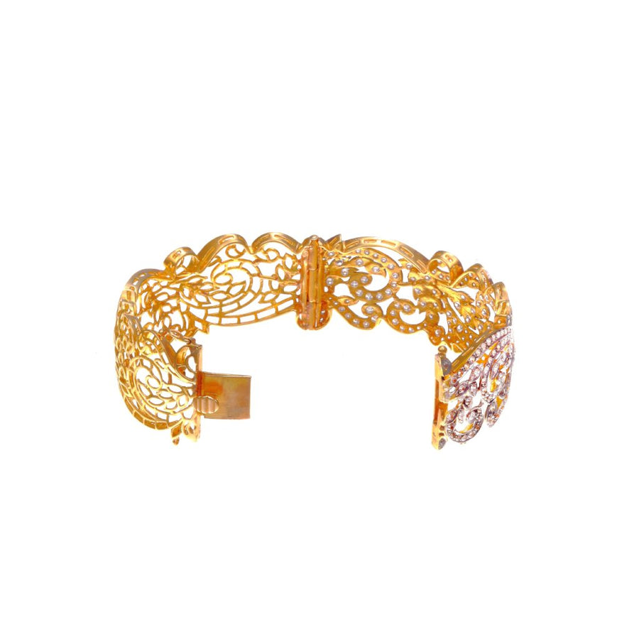 Handmade 22k gold Kada with cubic zirconia