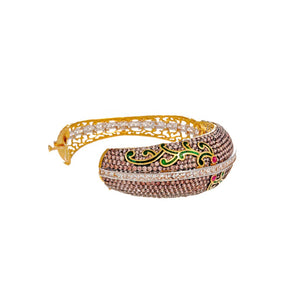 Elegant Kara with Rubies, Smokey Quartz, and Green Mina handmade in 22k gold