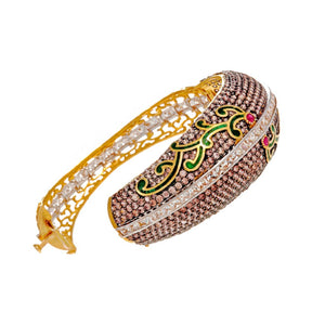 Elegant Kara with Rubies, Smokey Quartz, and Green Mina handmade in 22k gold