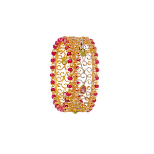 Studded Kara with Rubies, Peridot, Pink Tourmaline, and Smokey Quartz in 21k gold