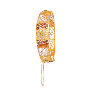 3-Tone Kara with Emeralds and Cubic Zirconia handmade in 22k gold