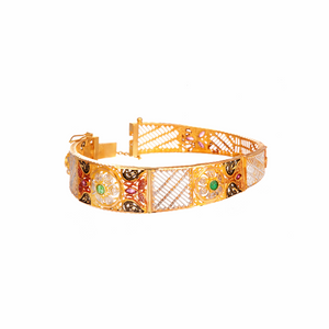3-Tone Kara with Emeralds and Cubic Zirconia handmade in 22k gold
