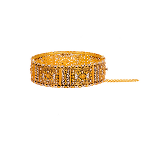 Finely Detailed Antique Polish Kara with Filigree work and Rhodium Finish made in 22k gold