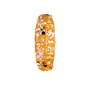Floral Patterned Pearl and Cubic Zirconia Kara made in 22k gold