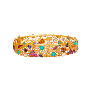 Intricate Kara studded with Turquoise, Rubies, Sapphires, and Opals made in 22k gold