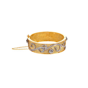 Stylish Kara with intricate work and studded with Cubic Zirconia made in 22k gold