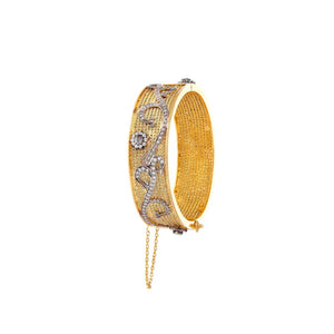Stylish Kara with intricate work and studded with Cubic Zirconia made in 22k gold