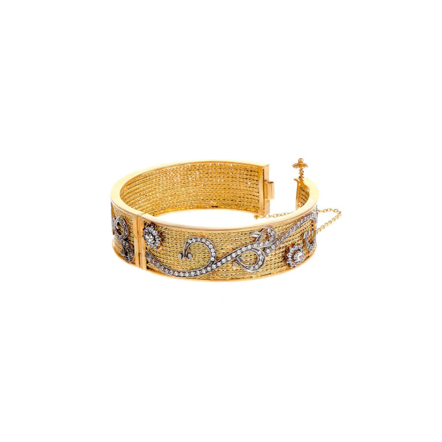 Stylish Kara with intricate work and studded with Cubic Zirconia made in 22k gold