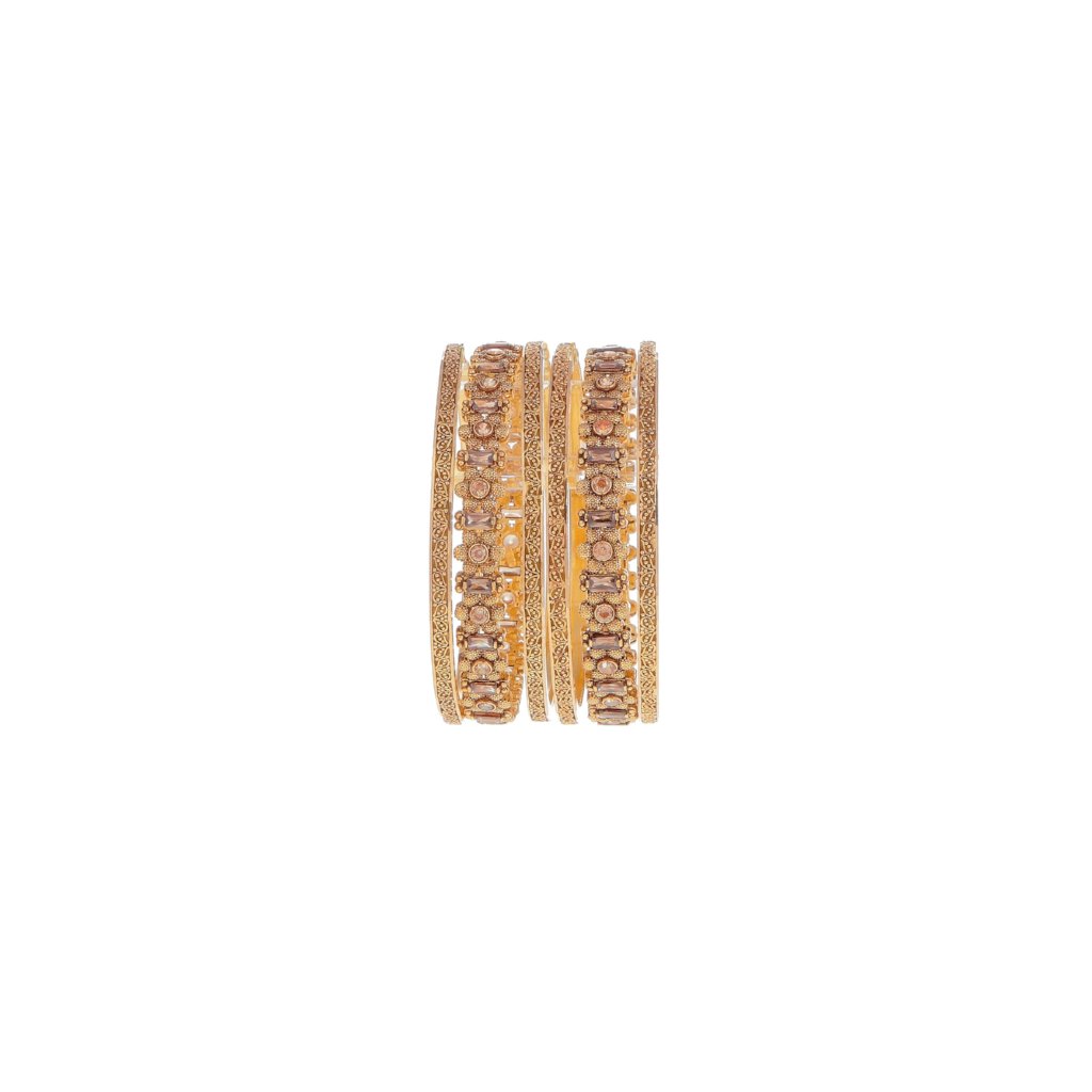 Studded Smokey Quartz Bangles in Antique Finish in 22k gold