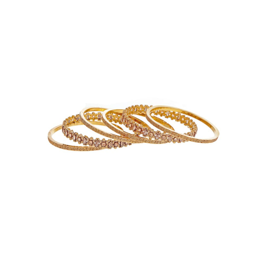 Studded Smokey Quartz Bangles in Antique Finish in 22k gold
