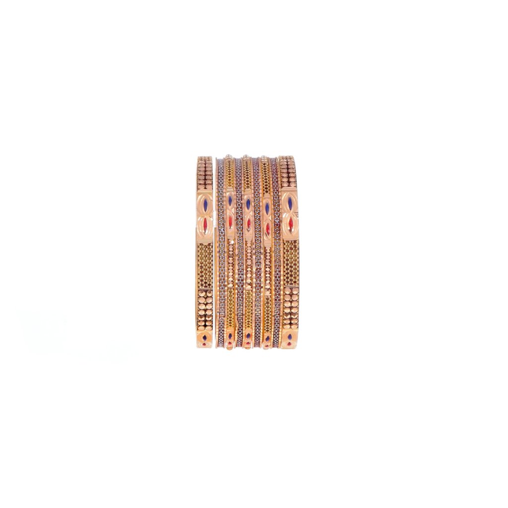 9-Piece Bangles Set with Red and Blue Mina work in 21k gold