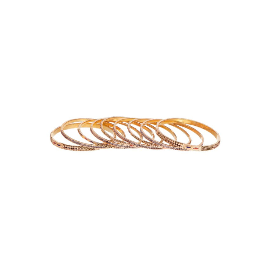 9-Piece Bangles Set with Red and Blue Mina work in 21k gold