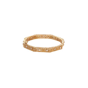 Dainty Kara with matte gold finish and studded with cubic zirconia made in 22k gold