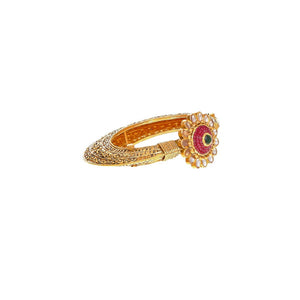 Rajistani kada made in 22k gold with Rubies & Kundan in antique finish.