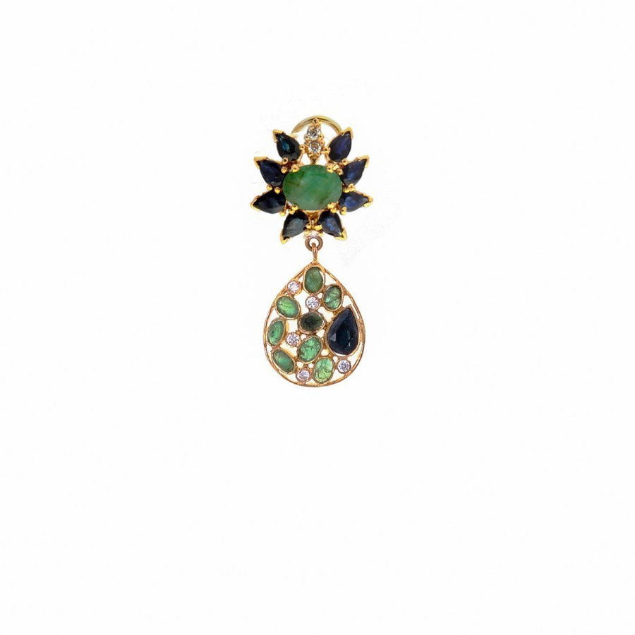 Emerald, Sapphire,& Cubic Zirconia Studded Necklace Set in 22k gold