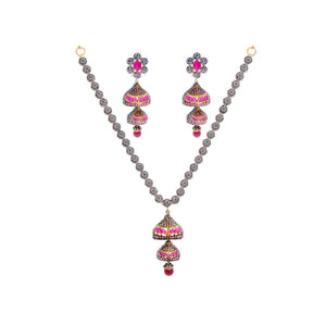 Contemporary Studded Set with Rubies and Smokey Quartz in 22k Gold