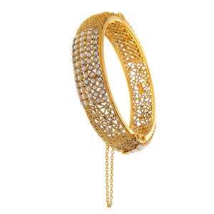 Skillfully crafted filigree kara with pearls in matte finish made in 22k gold