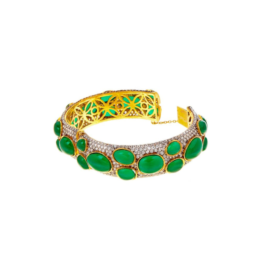 Bold Kara with grandiose Jade and cubic zirconia made in 22k gold