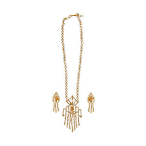 Ornate Pink Tourmaline and Polki set with matching earrings made in 22k gold