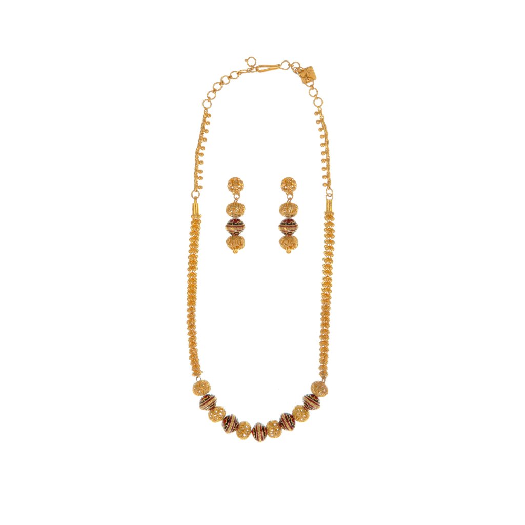 Minimalist Mala with beautiful red and black mina artwork in 22k gold
