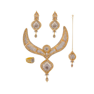 Bridal Set with large earrings, tika, sahara, and ring, made in 21k gold with Matte finish. 