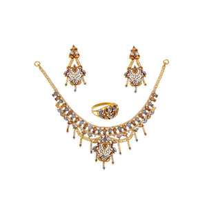 3-Tone Bridal set with Rhodium, Copper, and Yellow Gold finishing