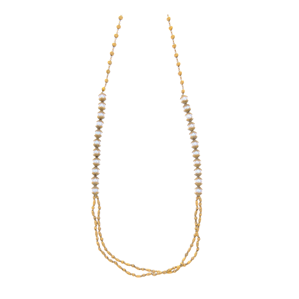 Stylish mala with unblemished pearls made in 22k gold