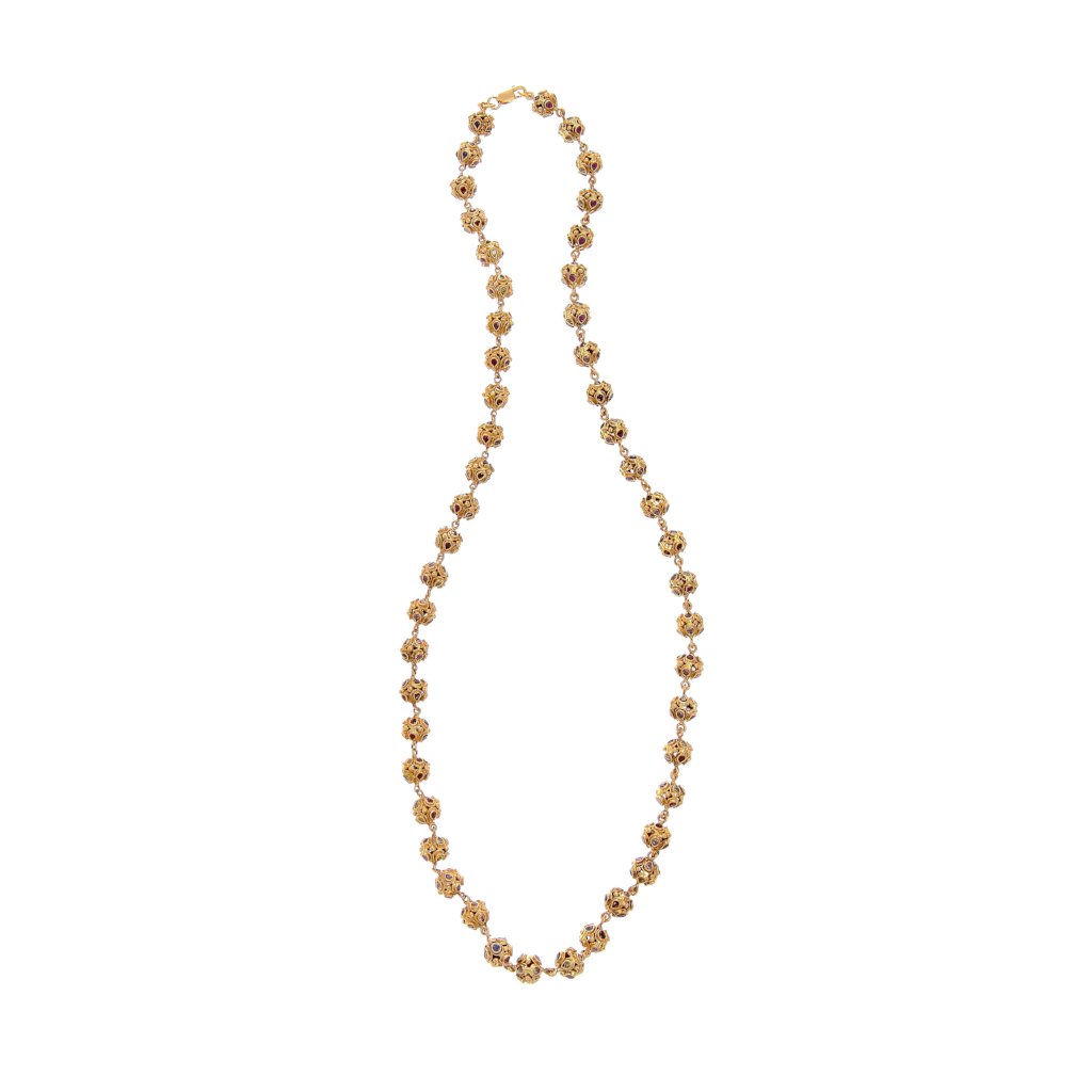 Glamorous mala studded with Tourmaline and Amethyst made in 22k gold