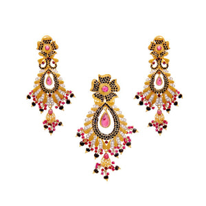 Eye catching pendant set with Rubies, Sapphires, and Cubic Zirconia made in 22k gold