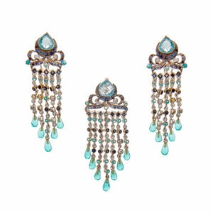 Dangling pendant set with Sapphires and Aquamarine gemstones made in 22k gold