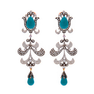 Bold Turquoise earrings made in 22k gold with dark and light rhodium finish