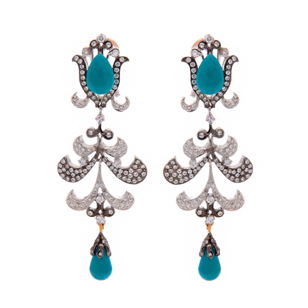 Bold Turquoise earrings made in 22k gold with dark and light rhodium finish