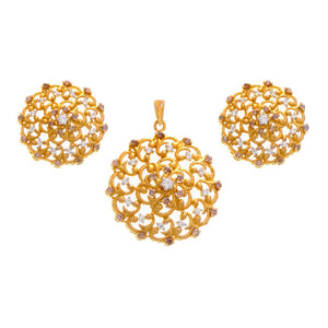Smokey Quartz and Cubic Zirconia Pendant Set in 22k Gold
