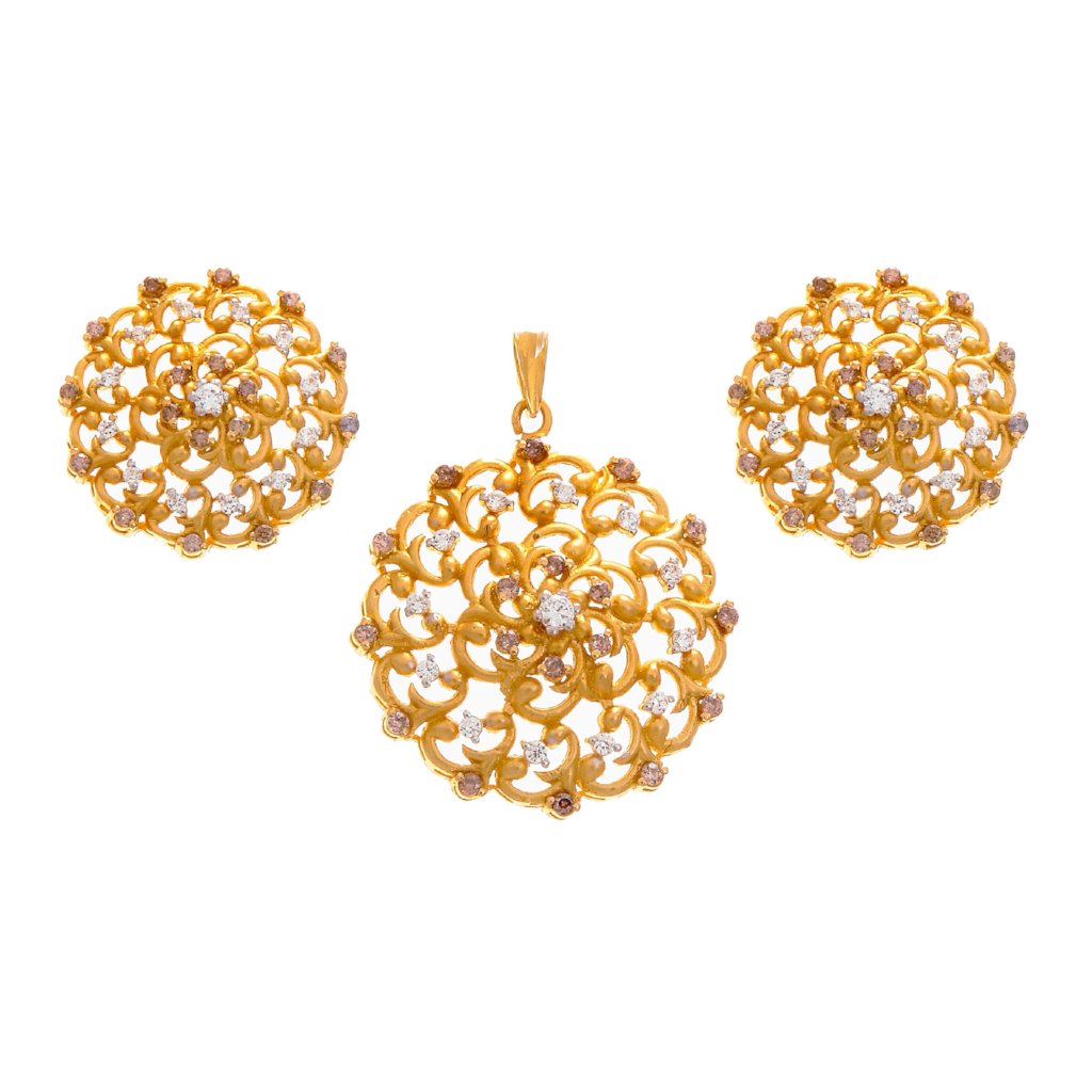 Smokey Quartz and Cubic Zirconia Pendant Set in 22k Gold