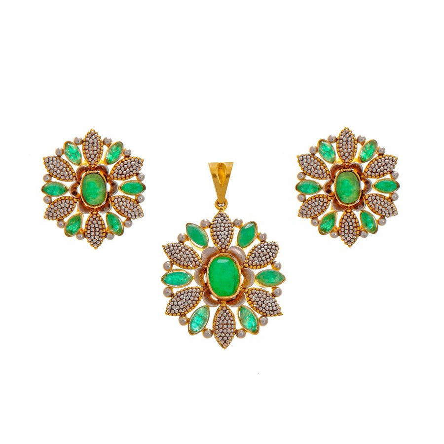 Handcrafted Emerald Pendant Set With Rhodium Polish in 22k Gold