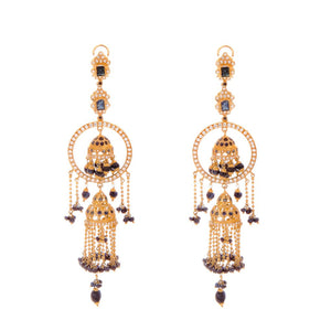 Double Jumka earrings with Sapphires made in 22k gold