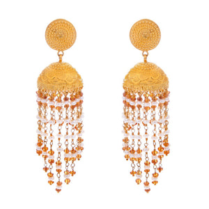 Classic bali style with dangling pearl strings handmade in 22 karat gold
