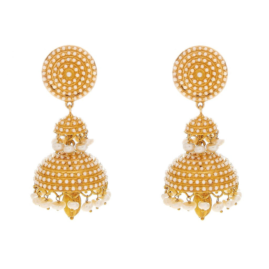 Classic Bali Jhumka with Pearls handmade in 22 karat gold