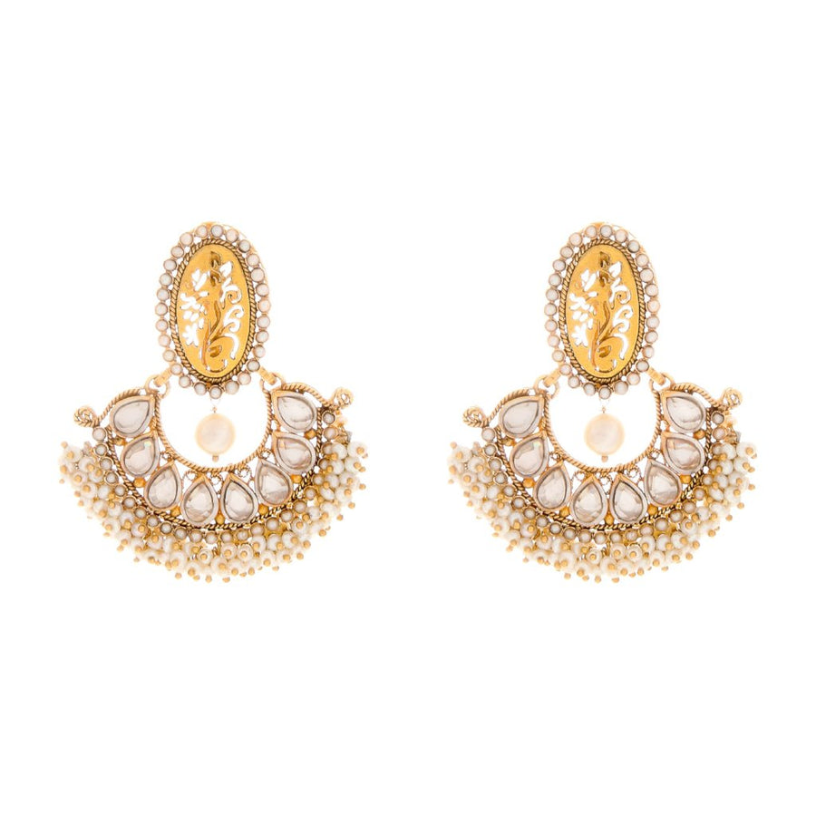 Pretty Pearls and Kundan Earrings handcrafted in 22 karat gold