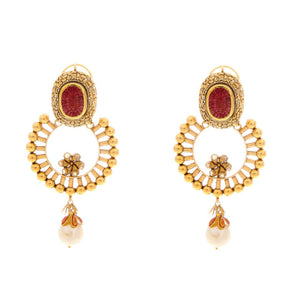Radiant Ruby, Pearls, and Polki earrings made in 22 karat gold