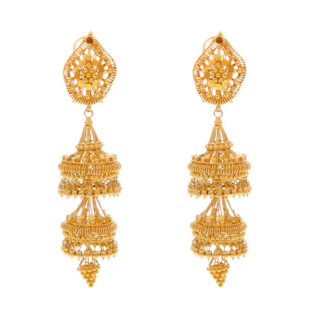 3-Tier Jaipuri Jhumka handcrafted in 22 karat gold