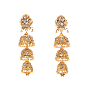 4-Tier Jaipuri Jhumka in Antique and Rhodium finish handcrafted in 22 karat gold