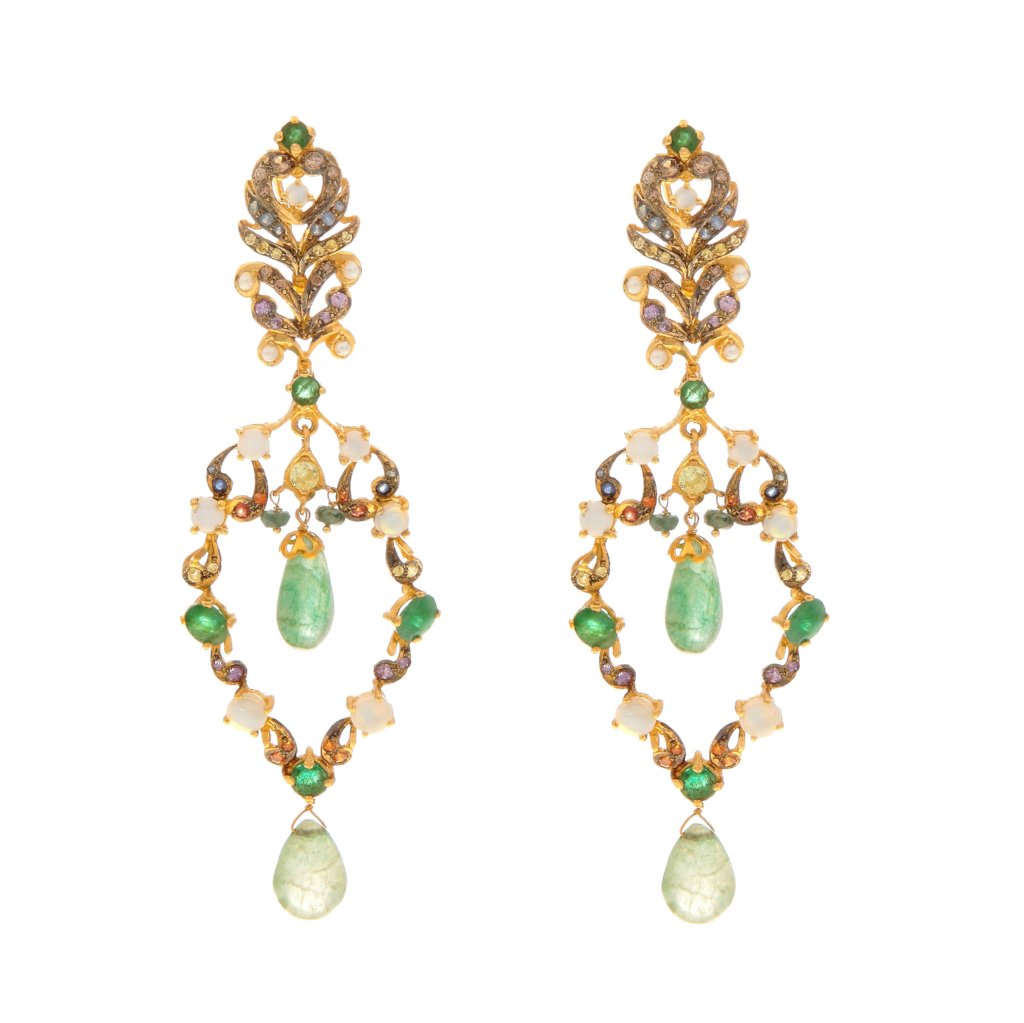 Trendsetting Emeralds, Opals, and Citrine earrings in 22k gold
